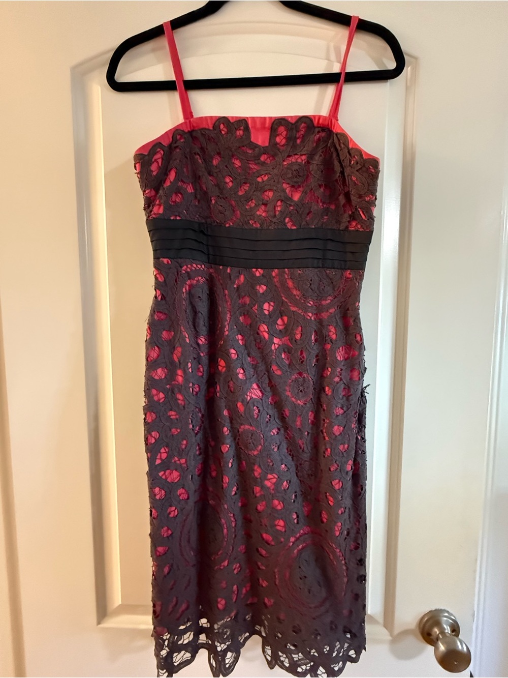 Floreat Pink and Gray Lace Overlay Midi Dress